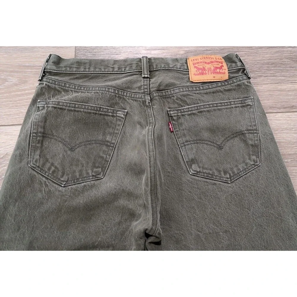 LEVI'S 501 BUTTON FLY MEN'S 34x32(31) WHITE OAK CONE DENIM JEANS OLIVE GREEN EUC